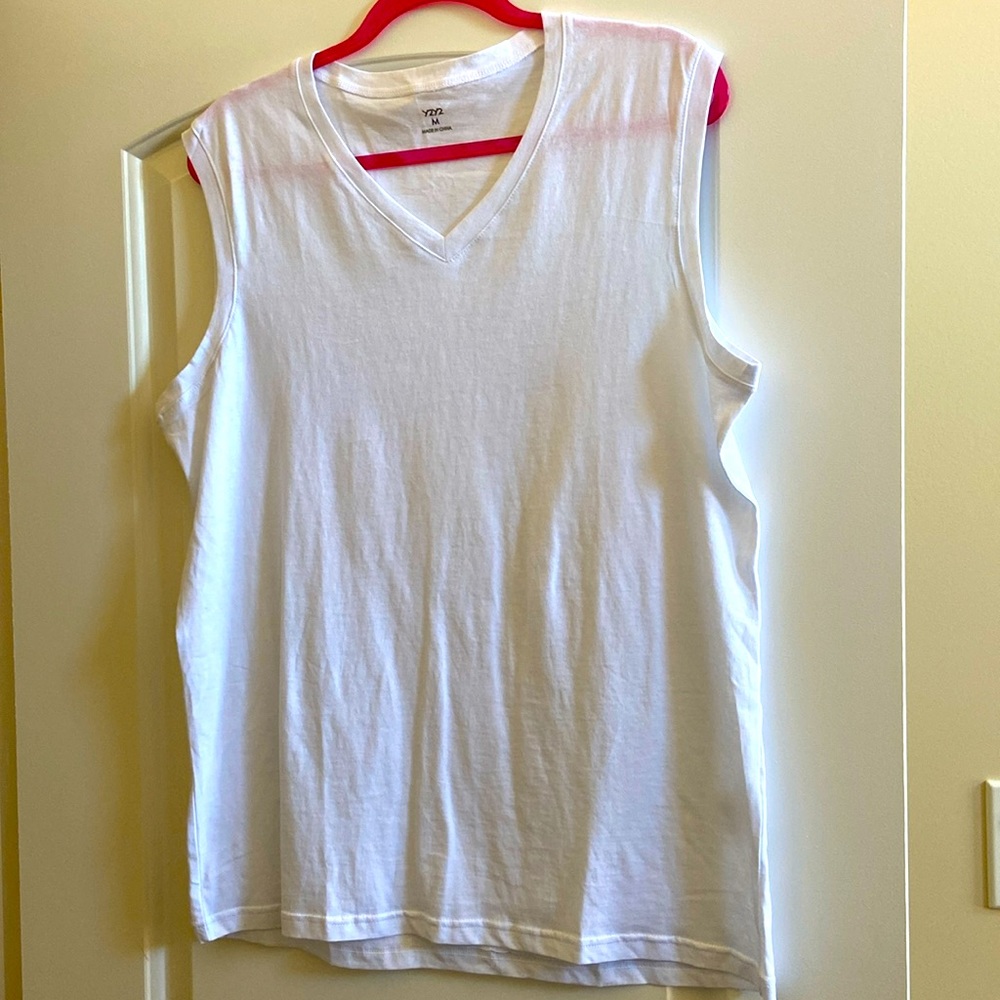 Plain white cotton muscle shirt in size M
